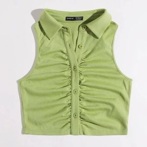 Green Ruched Ribbed Cropped Tank Vest Top